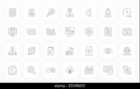 Carefully curated 28 Thin Line vector icons for Accounting, featuring 64x64 Pixel Optimized resolution for consistent brand representation and user ex Stock Vector