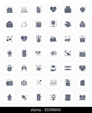 Refined bundle featuring 42 Glyph vector icons for Valentine, optimized with Retina Ready Editable quality for elegant and functional design solutions Stock Vector