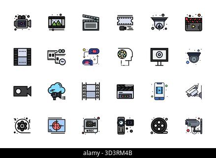 This Footage vector icon pack includes 24 Line Filled designs in High Resolution Display Perfect format, perfect for enhancing digital interfaces. Stock Vector