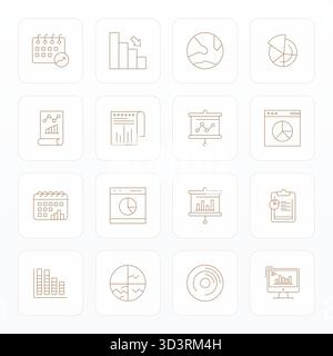 Download 16 scalable Thin Line vector icons designed for Statistics, featuring Display Perfect 256x256 resolution suitable for professional and creati Stock Vector