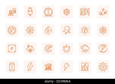 Meticulously crafted 24 Regular Bold Outline vector icons for Lightning, delivered in Retina Ready Editable quality for uncompromising design standard Stock Vector