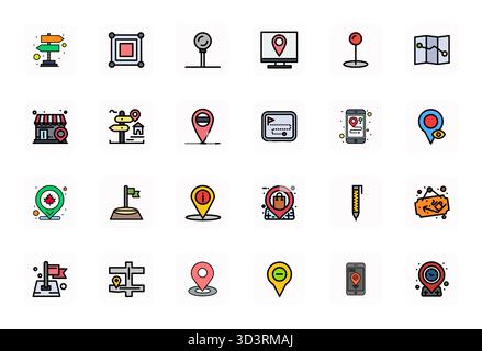 Perfectly balanced 24 LineFilled Grid Fitted vector icons for Marker, sized at Retina Ready for harmonious integration in digital design projects. Stock Vector