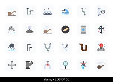 Unlock 24 Flat Editable vector icons inspired by Pipe, optimized in Retina Ready format for flawless display across all devices. Stock Vector