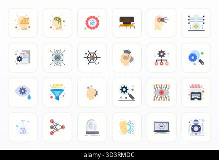 Perfectly balanced 24 Flat Grid Fitted vector icons for Machine Learning, sized at Retina Ready for harmonious integration in digital design projects. Stock Vector