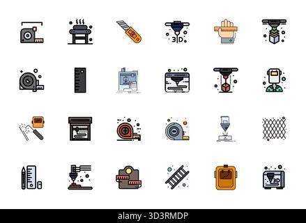 A dynamic set of 24 vector icons in Flat Line Filled, tailored for Fabrication with 64x64 Detail Enhanced quality suited for digital products. Stock Vector