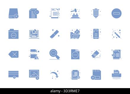 Industry-leading pack of 24 Filled PIXEL Perfect vector icons for Erase, sized at 128x128 for optimal rendering and user interface excellence. Stock Vector