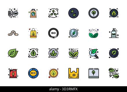 Beautifully rendered 24 Flat Line Filled Editable vector icons for Biodegradable, created at 64x64 resolution for stunning visual consistency across p Stock Vector