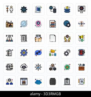 Professional-grade collection of 36 Filled Line vector icons representing Management, crafted with 128x128 Editable precision for enterprise applicati Stock Vector
