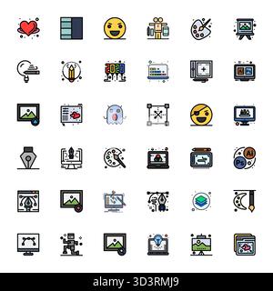 Thoughtfully designed 36 vector icons themed around Digital Art, crafted in Line Filled with High Resolution PIXEL Perfect precision for contemporary Stock Vector
