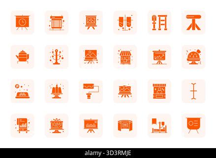 Masterfully created 24 vector icons representing Stand in Filled design, featuring 128x128 PIXEL Perfect resolution for exceptional visual quality. Stock Vector