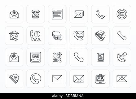 Masterfully created 24 vector icons representing Contact Us in Bold Line design, featuring Retina Ready Pixel Optimized resolution for exceptional vis Stock Vector