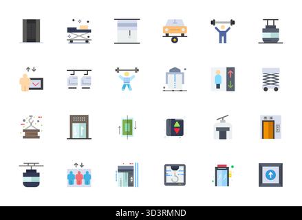 Refined bundle featuring 24 Flat vector icons for Lift, optimized with High Resolution Grid Fitted quality for elegant and functional design solutions Stock Vector