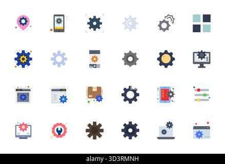 Strategic bundle featuring 24 vector icons representing Adjustments in Flat format, optimized with 64x64 Detail Enhanced quality for professional work Stock Vector