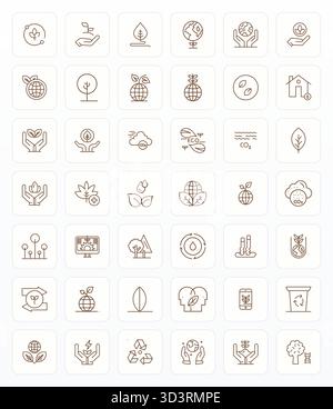 Enhance your projects with 42 Bold Line vector icons themed around Sustainability, featuring 256x256 Display Perfect resolution ideal for clean and pr Stock Vector