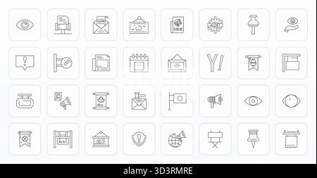 State-of-the-art bundle featuring 32 Pixel Optimized vector icons inspired by Notice, created in Thin Line format at 128x128 for next-generation inter Stock Vector