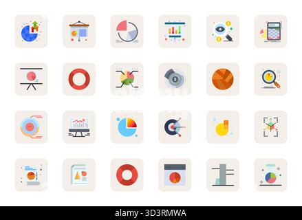 Carefully curated 24 Flat vector icons for Market Share, featuring 256x256 Pixel Optimized resolution for consistent brand representation and user exp Stock Vector