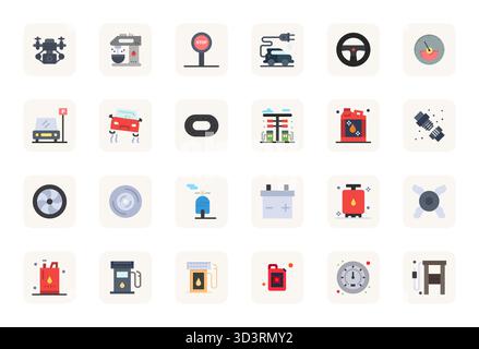Discover a set of 24 Flat vector icons crafted for the Motor theme, featuring 64x64 Grid Fitted designs ideal for modern UI/UX projects. Stock Vector