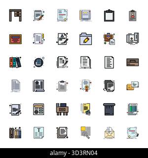Enhance your projects with 36 Line Filled vector icons themed around Paperwork, featuring 256x256 PIXEL Perfect resolution ideal for clean and profess Stock Vector