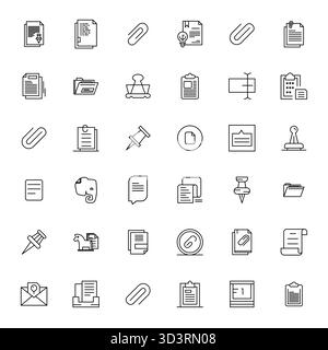 Comprehensive toolkit of 36 vector icons themed around Paperclip, developed in Bold Line with 256x256 Detail Enhanced precision for versatile design a Stock Vector