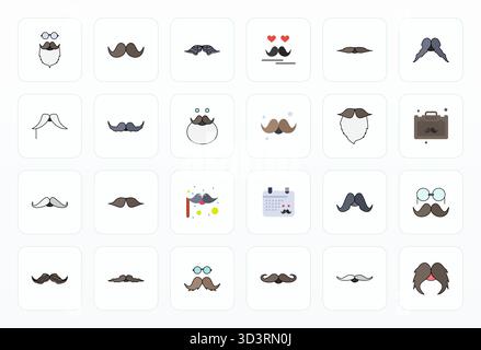Carefully curated 24 Flat vector icons for Facial Hair, featuring Retina Ready Pixel Optimized resolution for consistent brand representation and user Stock Vector