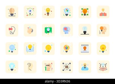 Refined bundle featuring 24 Flat vector icons for Brainstorming, optimized with 256x256 Grid Fitted quality for elegant and functional design solution Stock Vector