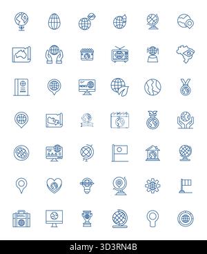 Curated pack of 42 64x64 vector icons in Bold Line design, centered around World concepts with PIXEL Perfect clarity. Stock Vector