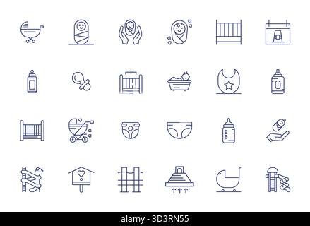 Essential pack of 24 Pixel Aligned vector icons for Childcare in Bold Line format, sized at 128x128 for optimal performance and scalability. Stock Vector