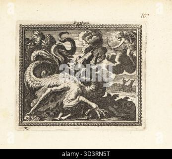 Apollo kills the Python dragon, Apollo kills with his bow and arrow the ...