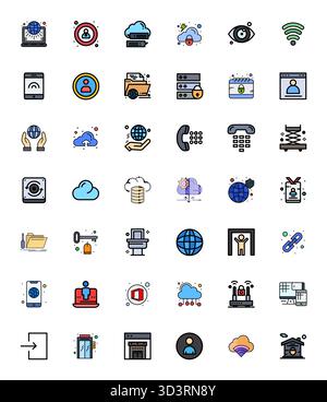 Innovative pack of 42 vector icons themed around Access, showcasing Line Filled design in Retina Ready Editable format for modern digital solutions. Stock Vector