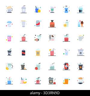 Collection of 36 Flat Editable vector icons for Cold Drink, designed in 64x64 format for clarity and versatility. Stock Vector