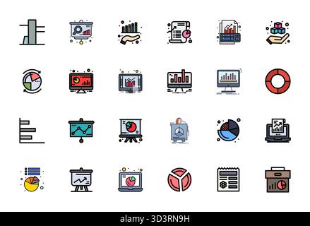 State-of-the-art bundle featuring 24 Display Perfect vector icons inspired by Business Data, created in Line Filled format at High Resolution for next Stock Vector