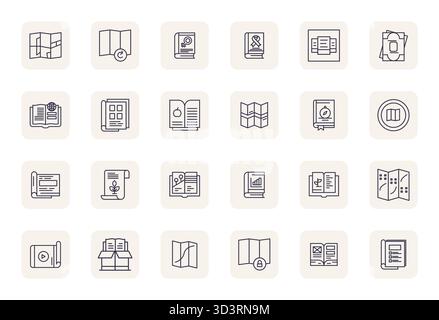 Intelligently designed 24 Pixel Optimized vector icons inspired by Booklet, created in Regular Bold Outline format at 256x256 for smart and efficient Stock Vector