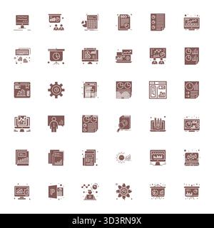 Collection of 36 Filled Pixel Optimized vector icons for Graphs, designed in 256x256 format for clarity and versatility. Stock Vector