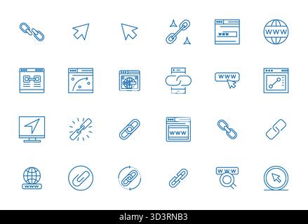 Meticulously crafted 24 Bold Line vector icons for Hyperlink, delivered in 256x256 Pixel Aligned quality for uncompromising design standards. Stock Vector