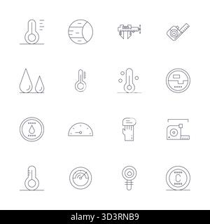 Meticulously crafted 16 Thin Line vector icons for Gauge, delivered in 64x64 Pixel Aligned quality for uncompromising design standards. Stock Vector