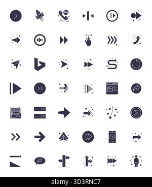 Sophisticated bundle of 42 Filled vector icons for Forward, engineered with 128x128 Grid Fitted clarity for professional applications. Stock Vector