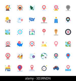 Comprehensive toolkit of 36 vector icons themed around Geographic, developed in Flat with High Resolution PIXEL Perfect precision for versatile design Stock Vector