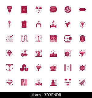 Thoughtfully designed 36 vector icons themed around Pipeline, crafted in Filled with Retina Ready Editable precision for contemporary design needs. Stock Vector
