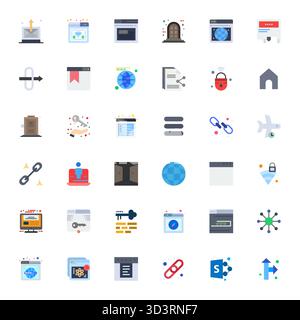 Set of 36 Flat PIXEL Perfect vector icons themed around Portal, crafted in 256x256 resolution for seamless integration in apps and websites. Stock Vector