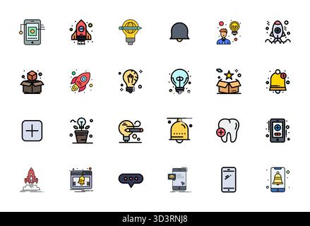 This collection features 24 Line Filled Grid Fitted vector icons tailored to the New theme, optimized in 64x64 format for digital design. Stock Vector