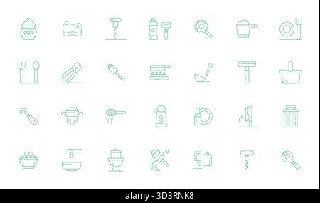 Professional-grade collection of 28 Thin Line vector icons representing Utensil, crafted with Retina Ready Detail Enhanced precision for enterprise ap Stock Vector