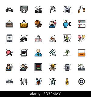 Collection of 36 Line Filled Detail Enhanced vector icons for Active, designed in Retina Ready format for clarity and versatility. Stock Vector