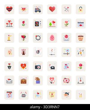 Precision-engineered 42 Flat vector icons for Valentine, designed at 256x256 Pixel Optimized resolution for exceptional clarity and scalability. Stock Vector