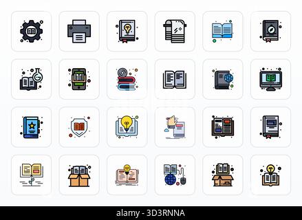 Comprehensive bundle featuring 24 vector icons in Filled Line design for Manuals, delivered in crisp Retina Ready Pixel Optimized quality. Stock Vector