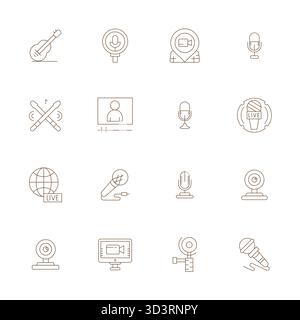 Professionally designed 16 vector icons in Thin Line, capturing the essence of Live with 64x64 Detail Enhanced precision for UI design. Stock Vector