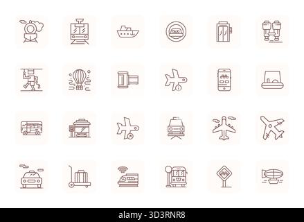 This collection features 24 Regular Bold Outline Pixel Aligned vector icons tailored to the Passenger theme, optimized in 256x256 format for digital d Stock Vector
