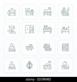 Ultimate collection of 16 vector icons representing Books in Thin Line aesthetic, optimized with High Resolution Editable resolution for maximum impac Stock Vector