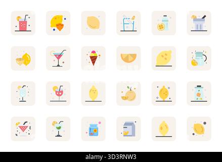 Distinctive pack of 24 PIXEL Perfect vector icons inspired by Lemon, crafted in Flat format at 64x64 for memorable brand experiences. Stock Vector