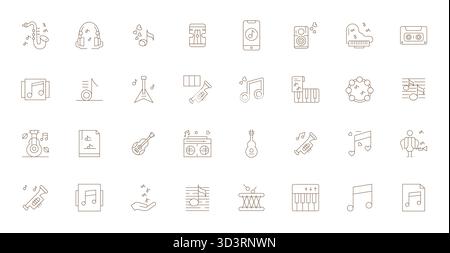 This collection features 32 Thin Line Pixel Aligned vector icons tailored to the Melody theme, optimized in Retina Ready format for digital design. Stock Vector