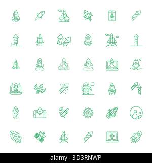 State-of-the-art bundle featuring 36 Pixel Aligned vector icons inspired by Rocket, created in Bold Line format at 128x128 for next-generation interfa Stock Vector